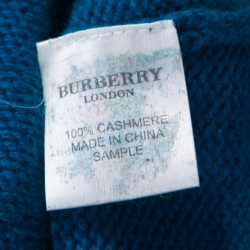 Burberry London Blue Cashmere Cropped Logo Button Cardigan S