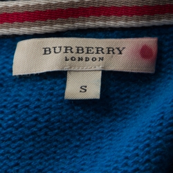 Burberry London Blue Cashmere Cropped Logo Button Cardigan S