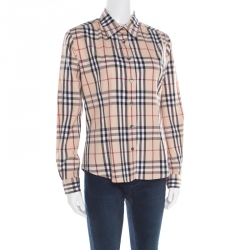 Pre Owned قميص بربري أزرار أمامية أكمام طويلة قطن كاروهات نوفا بيج M