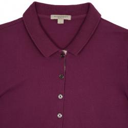 Pre Owned Burberry Pink Check Placket Polo Shirt L