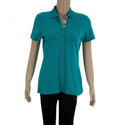 Pre Owned Burberry Turquoise Check Placket Polo Shirt M