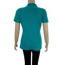 Pre Owned Burberry Turquoise Check Placket Polo Shirt M