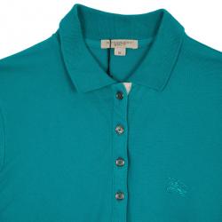 Pre Owned Burberry Turquoise Check Placket Polo Shirt M