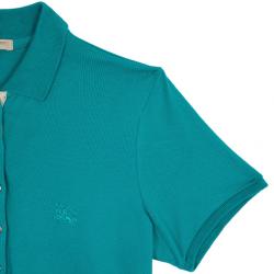 Pre Owned Burberry Turquoise Check Placket Polo Shirt M