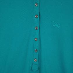 Pre Owned Burberry Turquoise Check Placket Polo Shirt M