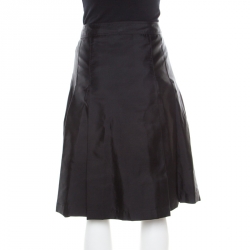 Pre Owned Burberry London Black Silk Blend Box Pleated Skirt M