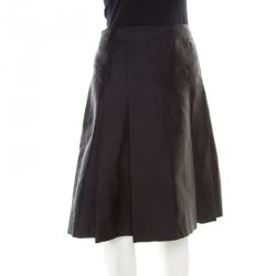 Pre Owned Burberry London Black Silk Blend Box Pleated Skirt M