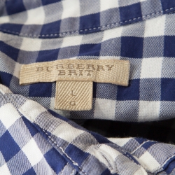 Pre Owned Burberry Brit Blue and White Gingham Check Cotton Long Sleeve Shirt L