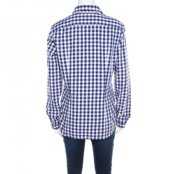Pre Owned Burberry Brit Blue and White Gingham Check Cotton Long Sleeve Shirt L