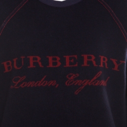 Pre Owned Burberry Navy Blue Wool Cashmere Logo Detail Sweatshirt S