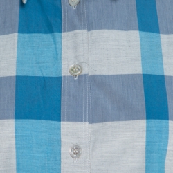 Pre Owned Burberry Brit Grey and Blue Checked Cotton Blouson Sleeve Shirt XS