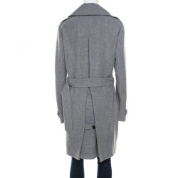 Pre Owned معطف بربري كشمير رصاصي بحزام ملتف طول متوسط L