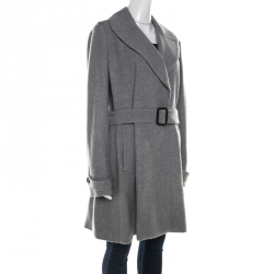 Pre Owned معطف بربري كشمير رصاصي بحزام ملتف طول متوسط L