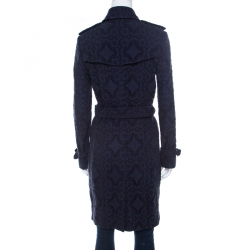 Pre Owned معطف بربري لندن أزرق كحلي دانتيل مزين بصفين أزرار S