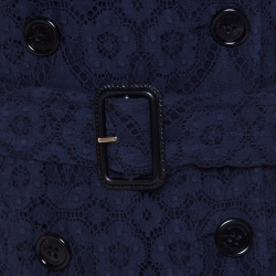 Pre Owned معطف بربري لندن أزرق كحلي دانتيل مزين بصفين أزرار S