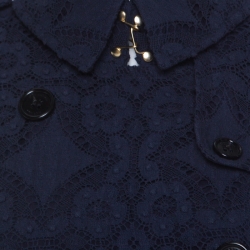 Pre Owned معطف بربري لندن أزرق كحلي دانتيل مزين بصفين أزرار S