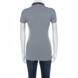 Pre Owned Burberry Brit Grey Honeycomb Knit Novacheck Collar Detail Polo T-Shirt XS