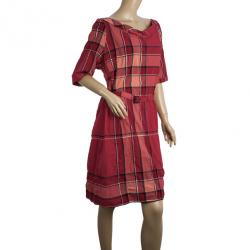 Pre Owned Burberry Brit Boysenberry Check Crinkle Cotton Kristie Dress XL