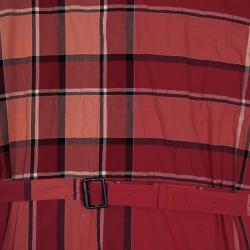 Pre Owned Burberry Brit Boysenberry Check Crinkle Cotton Kristie Dress XL