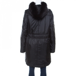 Pre Owned Burberry Black Fur Trim Hooded Puffer Jacket M