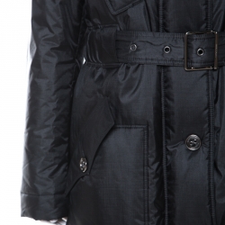 Pre Owned Burberry Black Fur Trim Hooded Puffer Jacket M