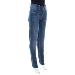 Pre Owned Burberry Brit Indigo Dark Wash Faded Effect Denim Skinny Kensington Jeans M