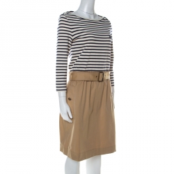 Pre Owned Burberry Brit Striped Cotton Jersey Belted Dress M