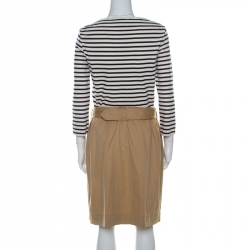Pre Owned Burberry Brit Striped Cotton Jersey Belted Dress M