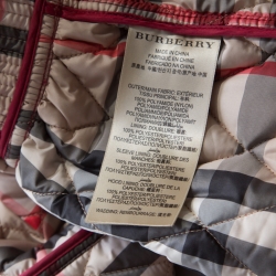 Pre Owned Burberry Brit Dark Crimson Quilted Cobfield Peplum Jacket XL