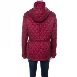 Pre Owned Burberry Brit Dark Crimson Quilted Cobfield Peplum Jacket XL