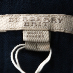 مملوكة مسبقًا Burberry Navy Blue Black & White Tartan Wool Blend Shirt L