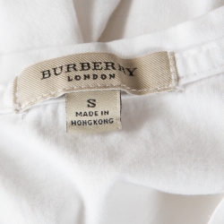 Pre Owned Burberry White Logo Print Cotton Crew Neck T-Shirt S