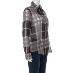 Pre Owned Burberry London Brown Multi Checked Cotton Button Front Shirt L