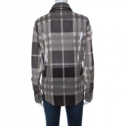 Pre Owned Burberry London Brown Multi Checked Cotton Button Front Shirt L