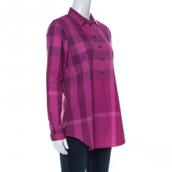 Pre Owned Burberry Fuchsia Pink Nova Check Cotton Half Placket Front Button Shirt S