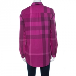 Pre Owned Burberry Fuchsia Pink Nova Check Cotton Half Placket Front Button Shirt S