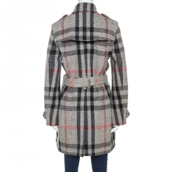 مملوكة مسبقًا معطف بربري بريت صوف تويد تريكو بيج كاروهات M