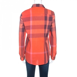 Pre Owned Burberry Brit Orange Checked Cotton Button Front Shirt S