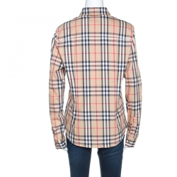 مملوكة مسبقًا Burberry Beige Nova Check Cotton Long Sleeve Button Down Shirt XL