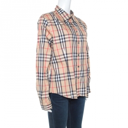 مملوكة مسبقًا Burberry Beige Nova Check Cotton Long Sleeve Button Down Shirt XL
