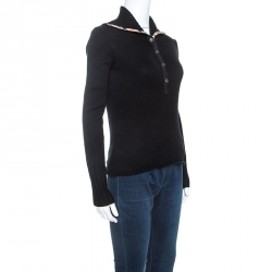 Pre Owned Burberry Black Merino Wool Novacheck Trim Sweater XS
