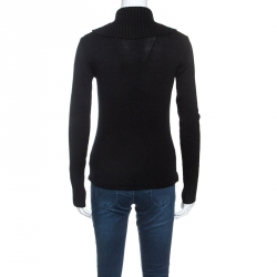 Pre Owned Burberry Black Merino Wool Novacheck Trim Sweater XS