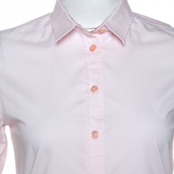 Pre Owned قميص بربري قطن سترتش وردي بأزرار أمامية  XS 