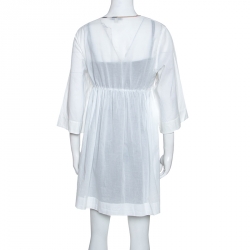 مملوكة مسبقًا فستان بربري تونيك خصر مطاطي قطن أبيض M