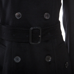 Pre Owned معطف بربري مطر صدر مزدوج كشمير أسود S