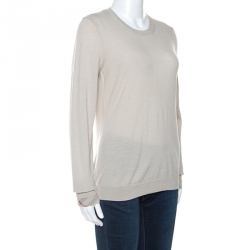 Pre Owned Burberry Brit Beige Merino Wool Layered Cuff Detail Sweater XL