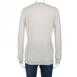 Pre Owned Burberry Brit Beige Merino Wool Layered Cuff Detail Sweater XL