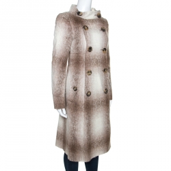 Pre Owned Burberry Beige And White Alpaca Wool Double Breasted Long Coat M