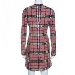 Pre Owned فستان سويتر بربري بسحاب أمامي تويد مربعات وردي مقاس صغير (سمول)