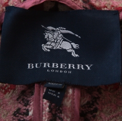 Pre Owned فستان سويتر بربري بسحاب أمامي تويد مربعات وردي مقاس صغير (سمول)